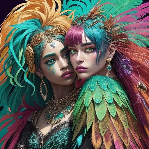 Dragon Women in Abstract Fauvist Expressionism Style