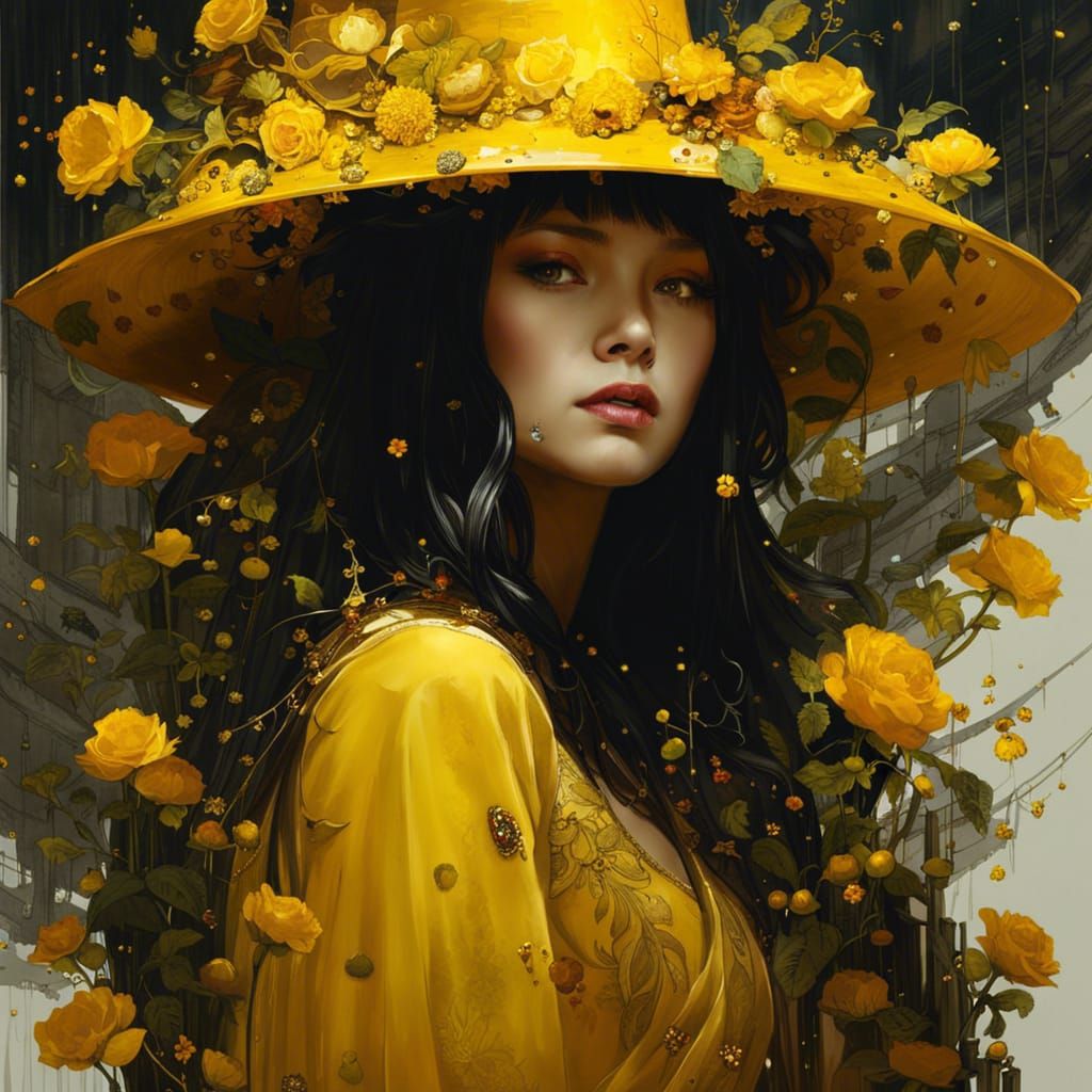 Magic Yellow Witch Portrait in Hyperrealism Style
