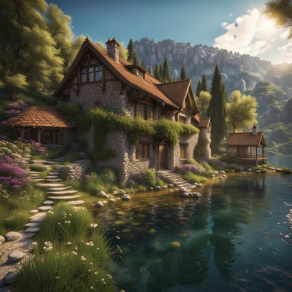 Lake Ohrid Cottages: A Fantasy Concept Art