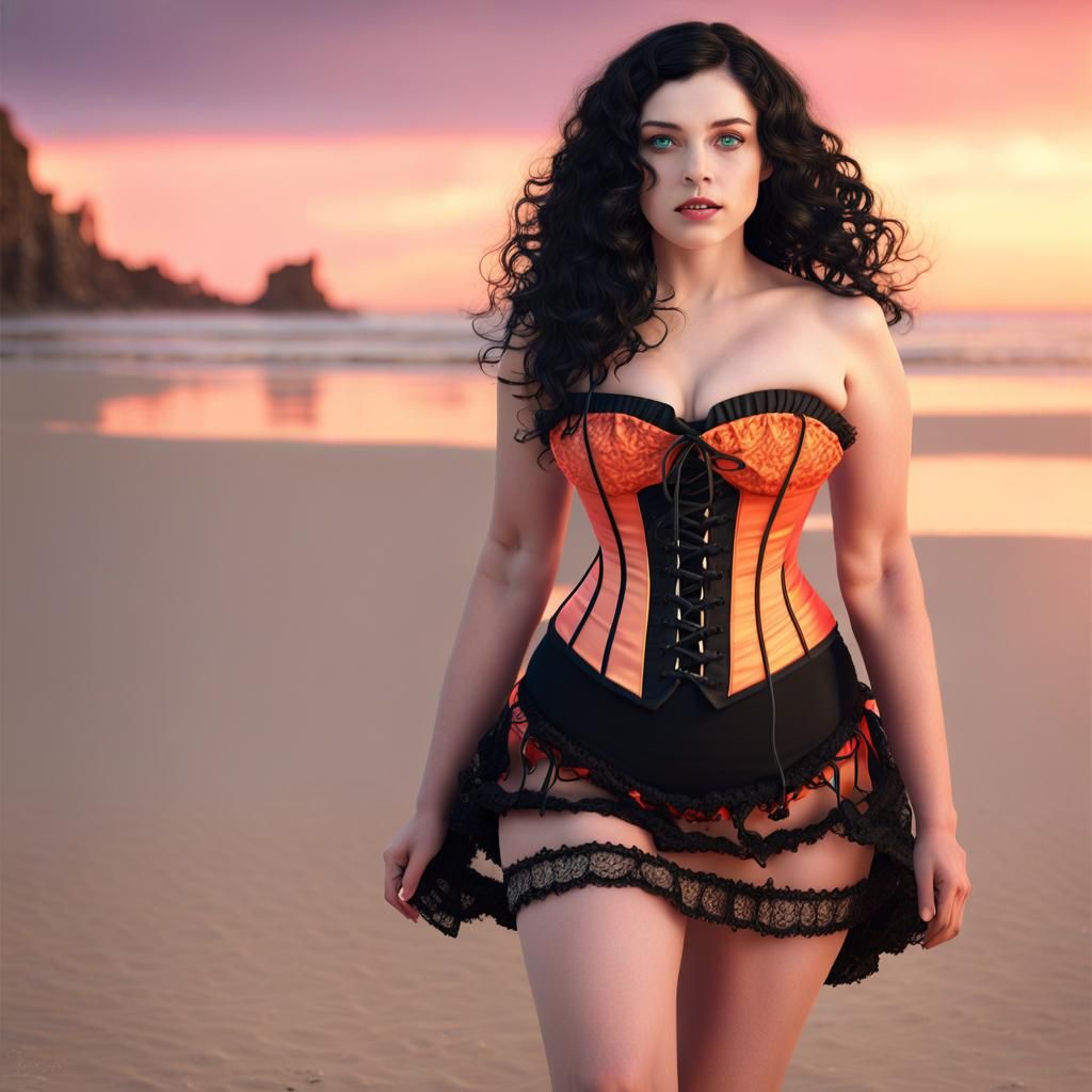 Summer Witch on Beach at Sunset: Fantasy Art