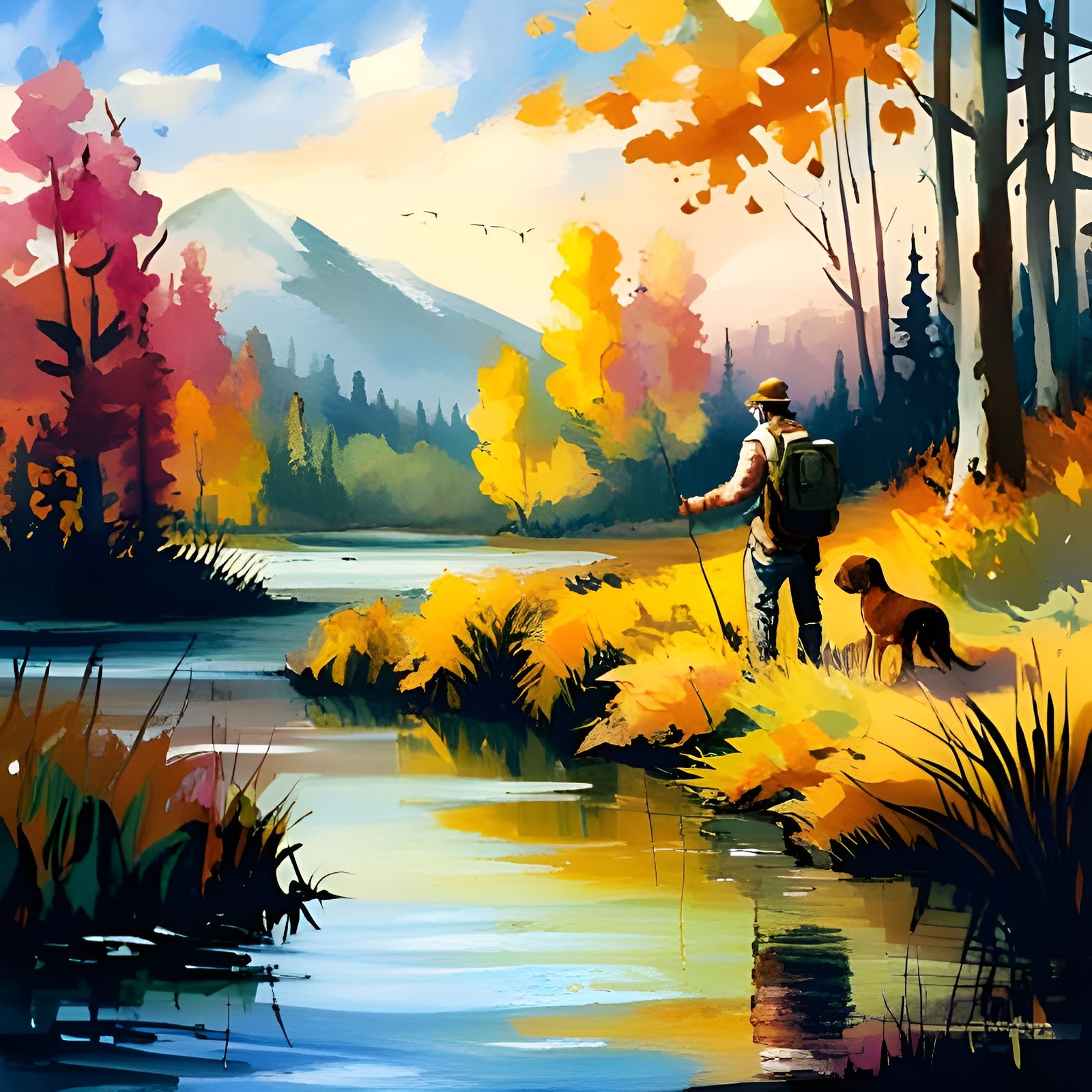 Father and Son Fly Fishing: Dreamy 3D Illustration