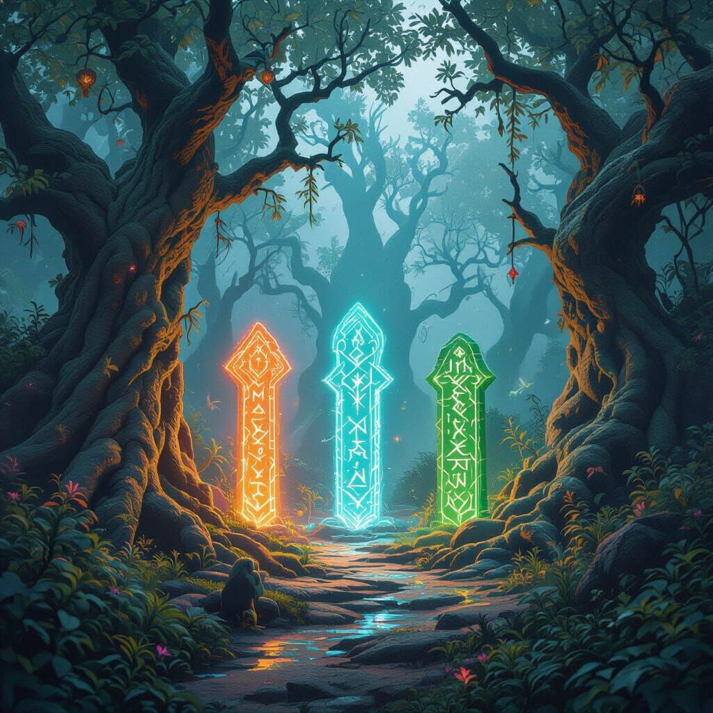 Mystical Runes in Fantasy Landscape Painting