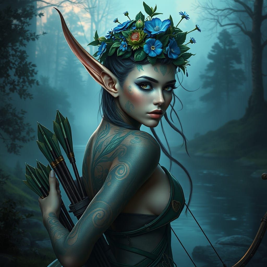 Ethereal Forest Guardian with Elongated Ears and Majestic Bo...