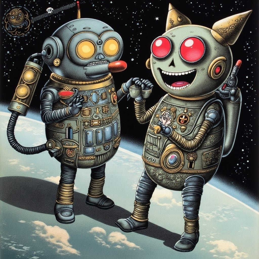 Surreal Robot in Cosmic Setting, Inspired by Whimsical Illus...