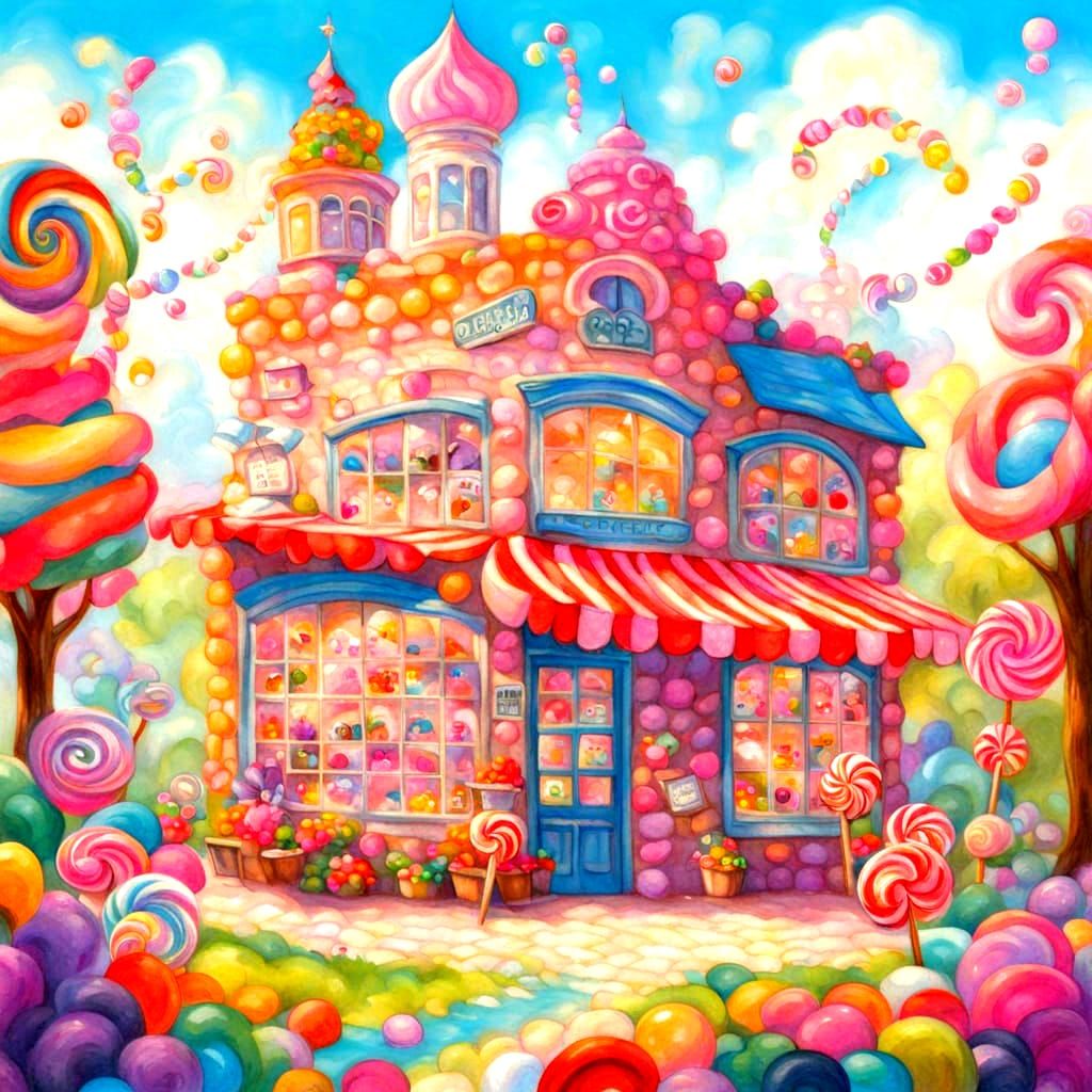Whimsical Candy Store Wonderland in Storybook Style