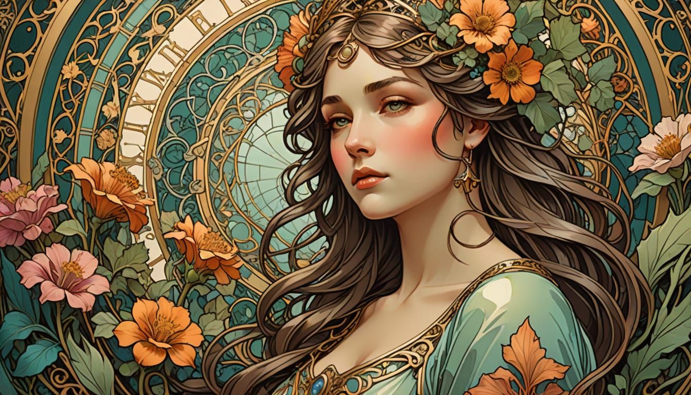 Solarpunk Train Station in Elegant Art Nouveau Style