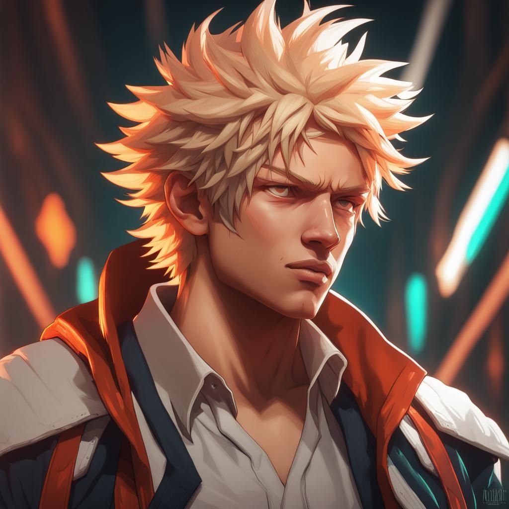 Bakugo Portrait in Hyperdetailed Art Nouveau Style