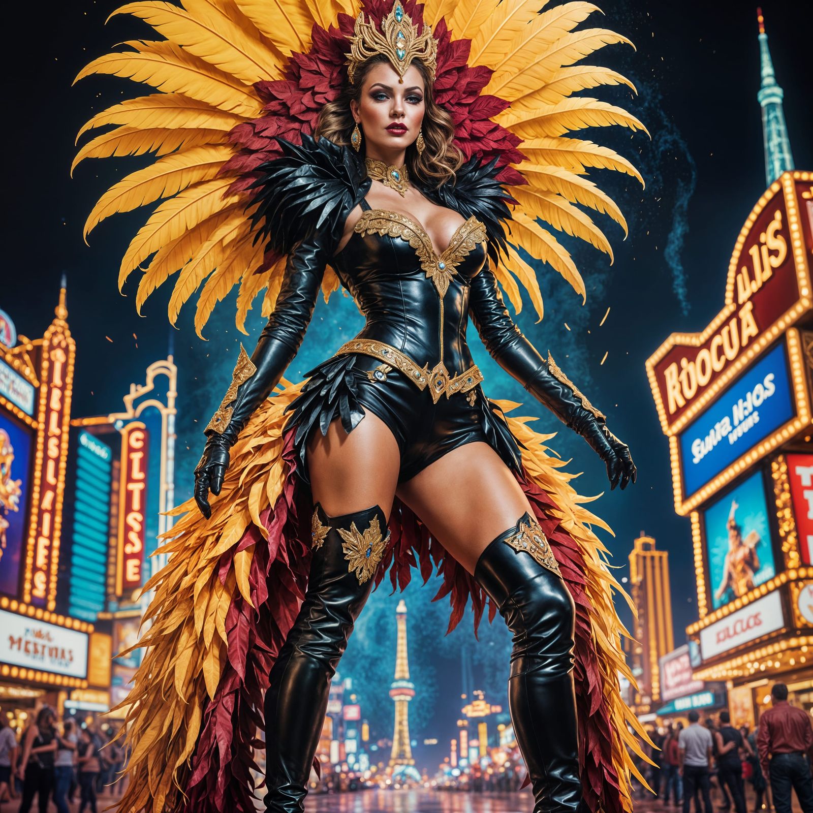Showgirl Crushes Las Vegas in Hyperrealistic Splash Art