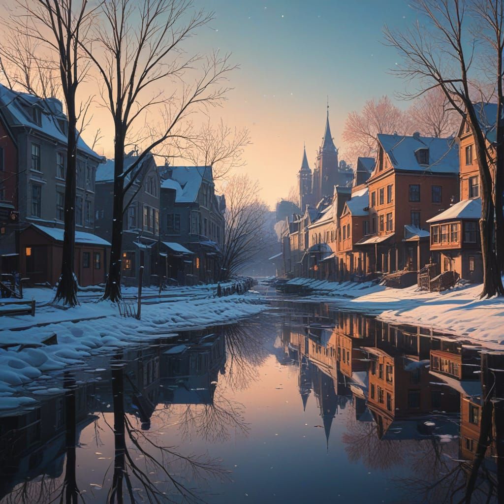 Winter Landscape in 3D Anime Style with Cinematic Lighting