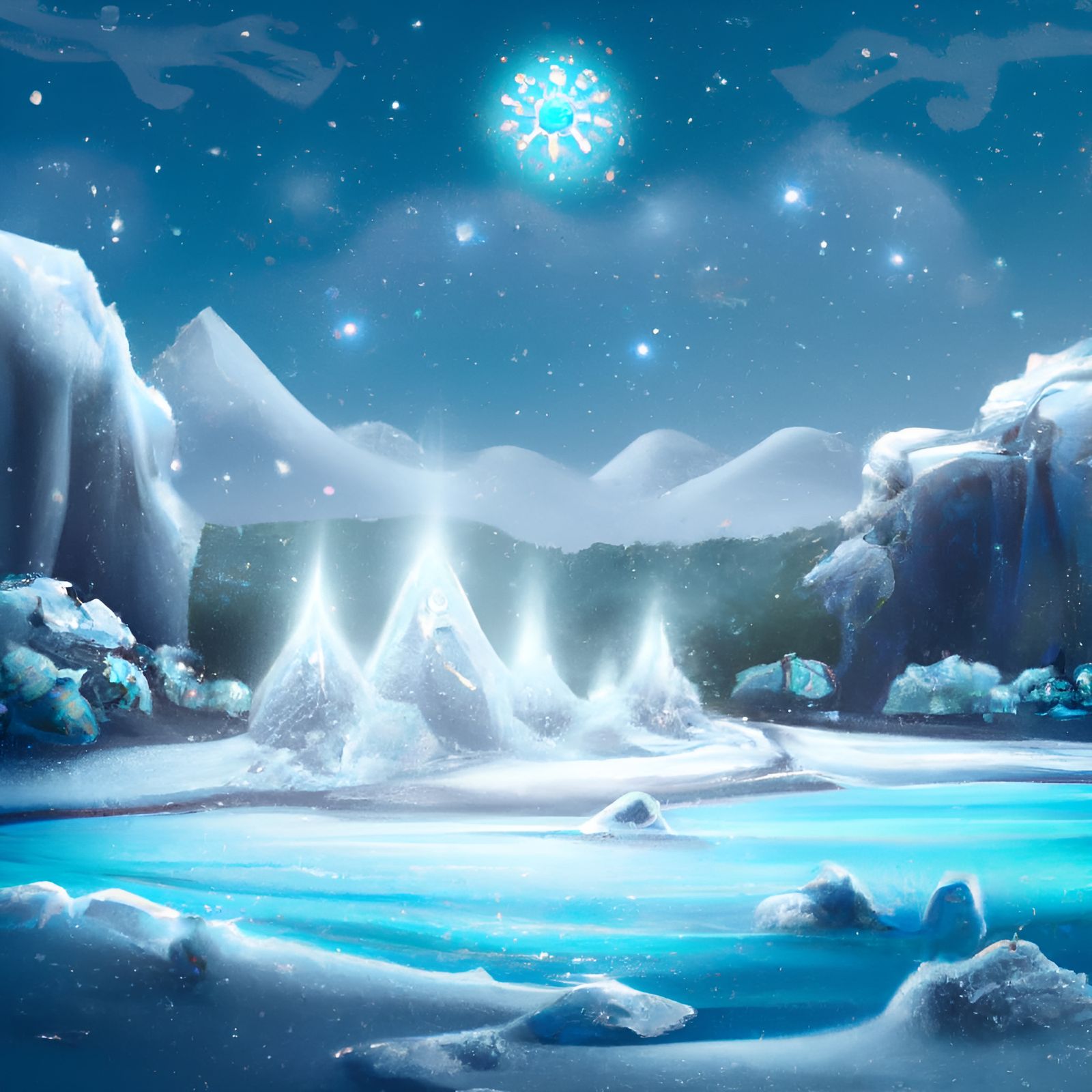 Epic Winter Wonderland Moonlit Landscape in Pastel Colors