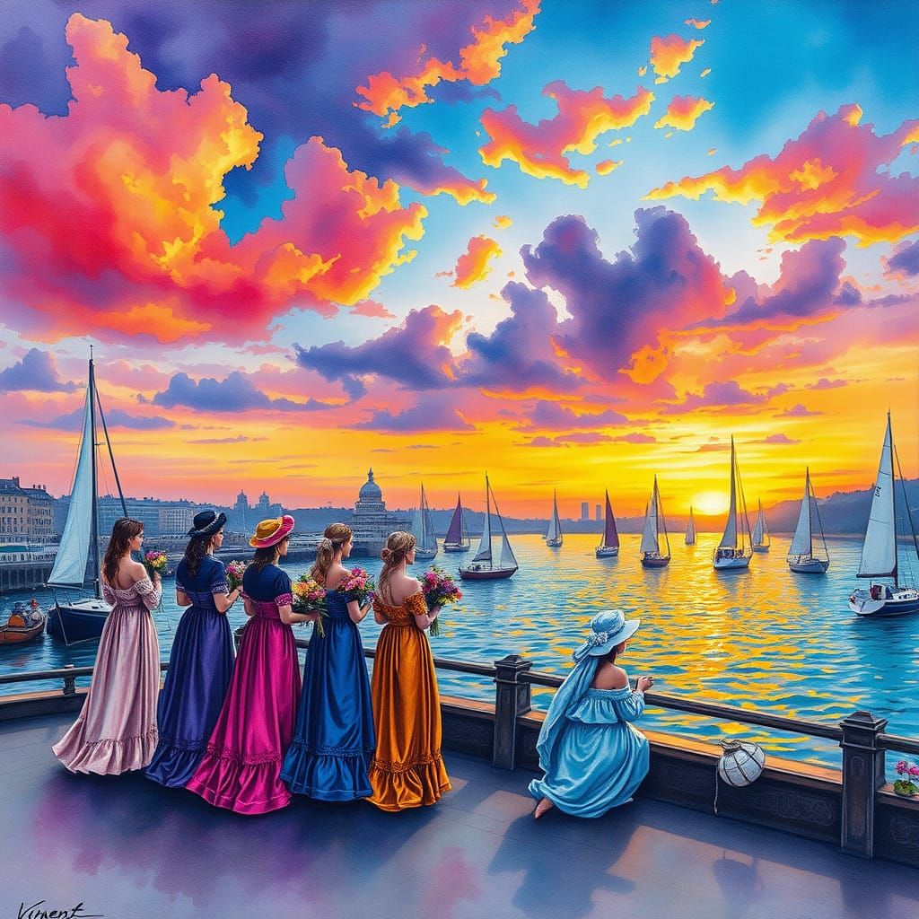 Parisian Women with Flowers: Abstract Impressionism