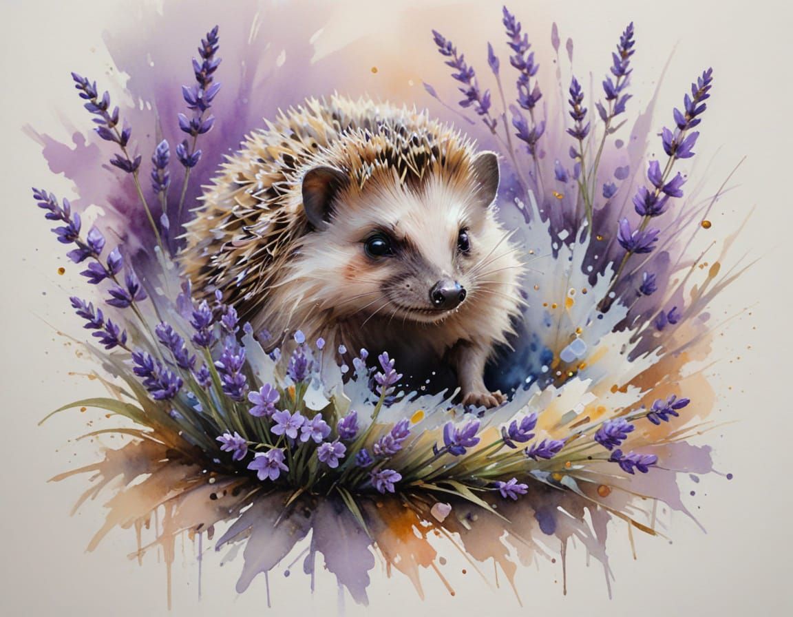 Hedgehog in Lavender, Alcohol Ink Style