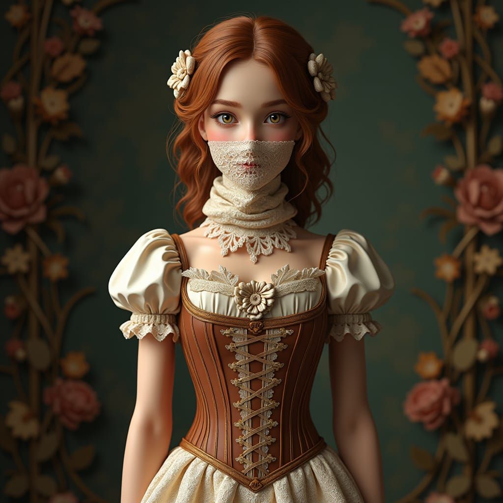 Beautiful girl wearing a lace mask