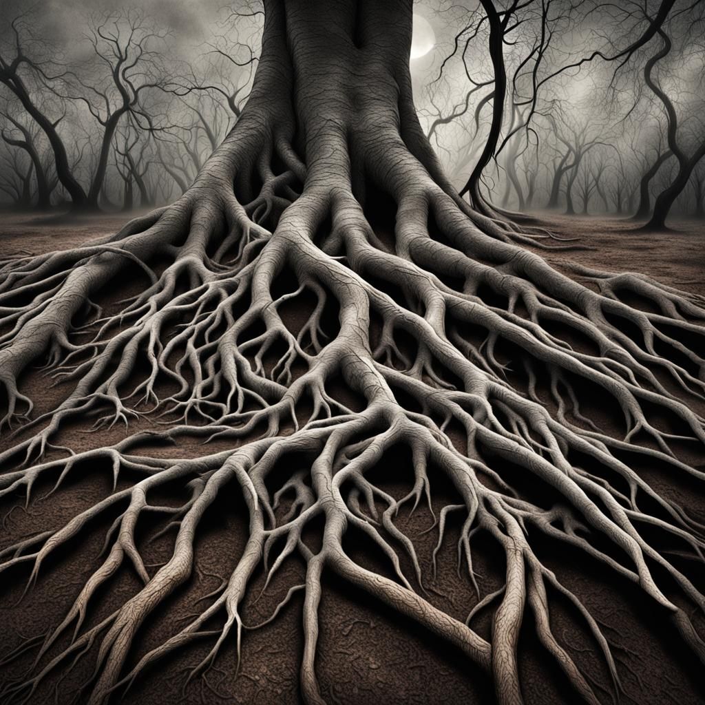 Surreal Tree Roots Emerge from Spindly Fingers