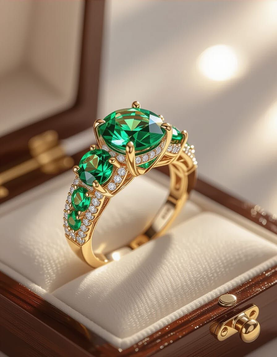 Regal Emerald Wedding Ring in Luxury 3D Style