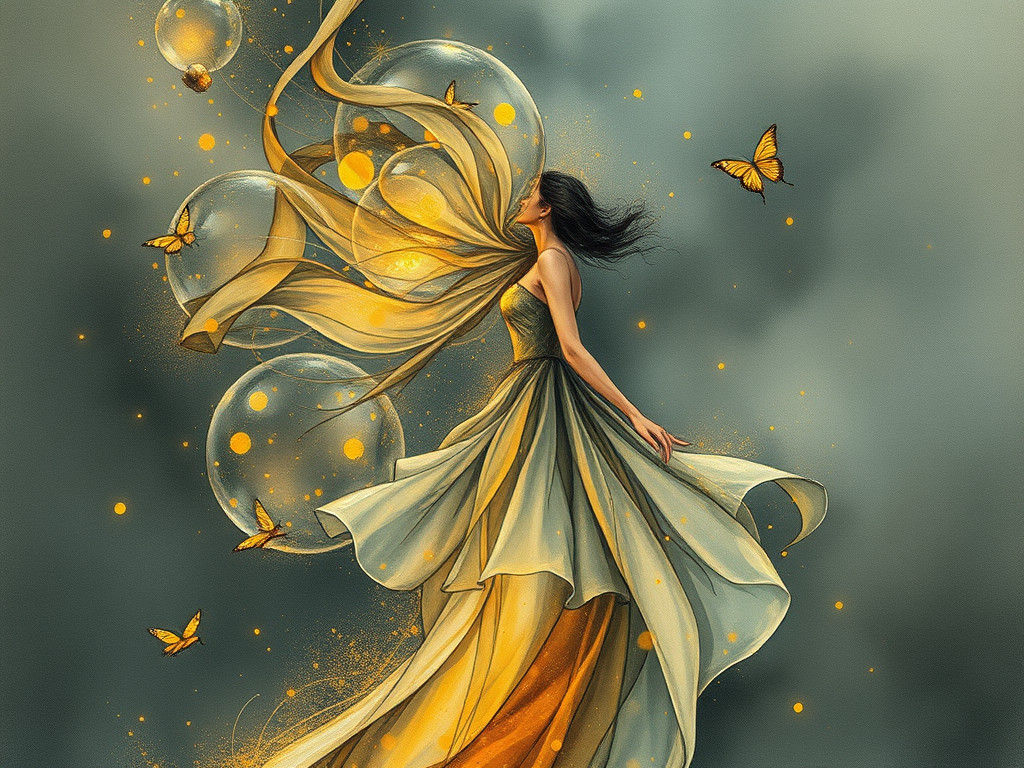 Figure in Bubble Dress with Golden Contours