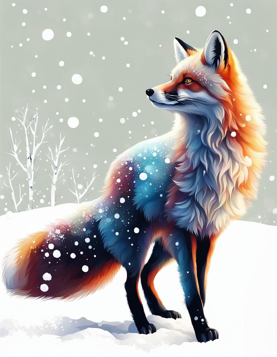Colorful Fox in Snowy Landscape