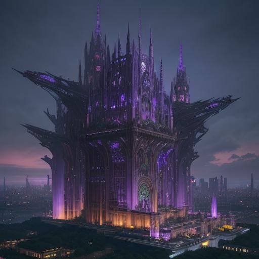 Illuminated Modern Building at Dusk in Detailed Matte Painti...