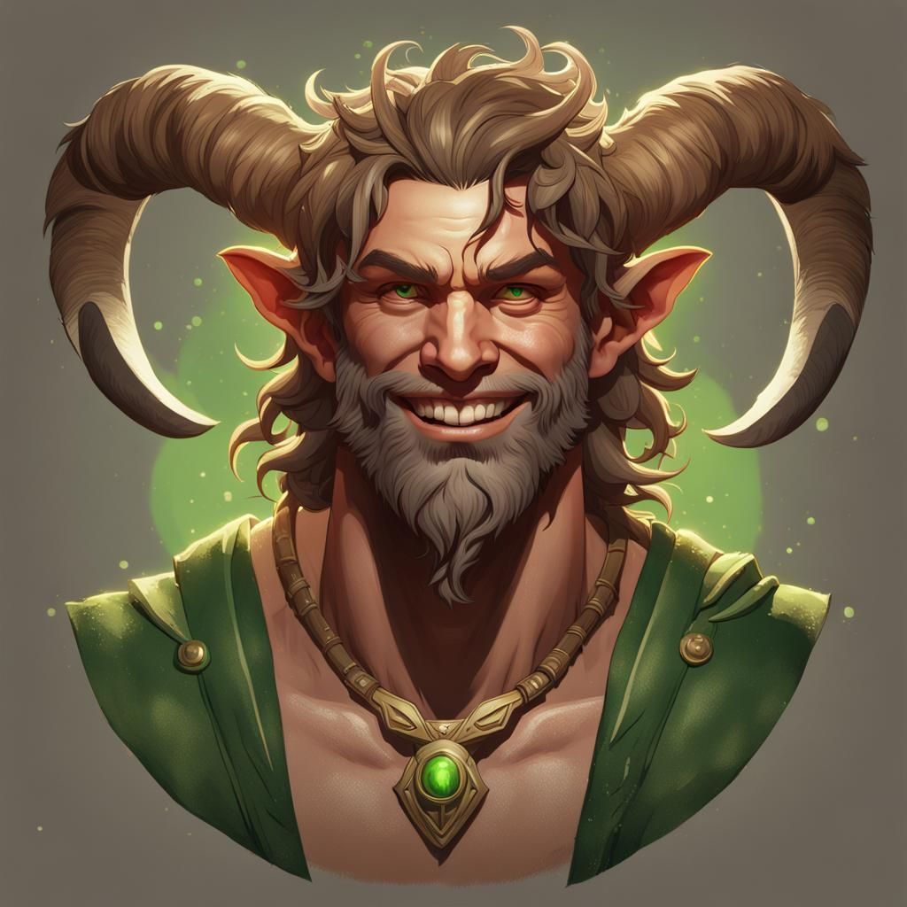 Smiling Satyr Portrait in Hyperdetailed Digital Art