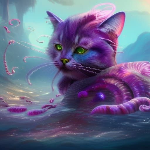 Fantastical Cat-Jellyfish Fusion in Detailed Digital Paintin...