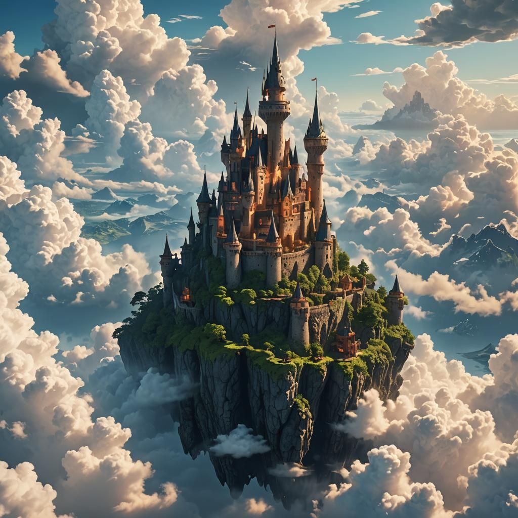 Enchanted Castle on Floating Island in the Sky