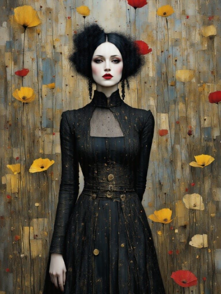 Watercolor Gothic Woman in Garden