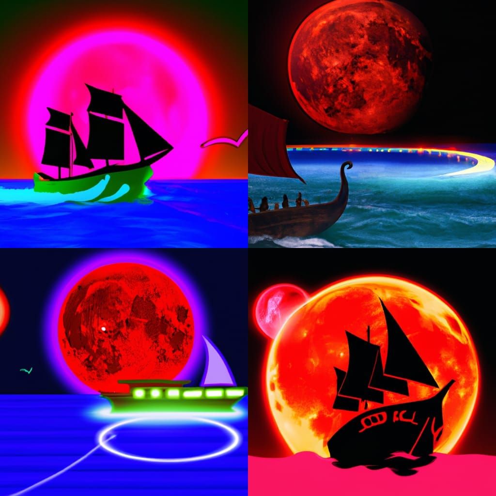 sailing a psychic cruise ship through a neon ocean on moonli...