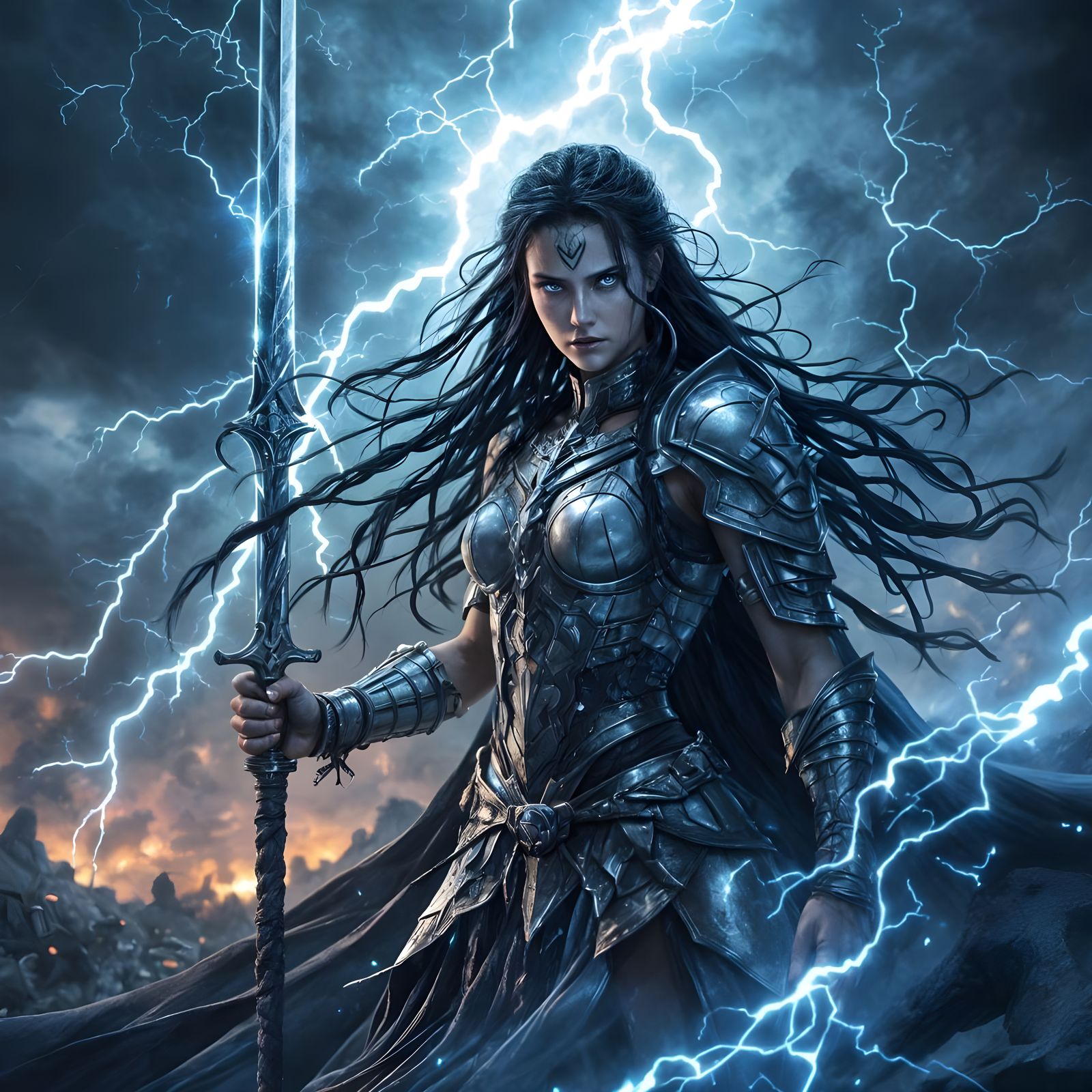 Fierce Lightning Warrior in a Hyperdetailed Fantasy Painting