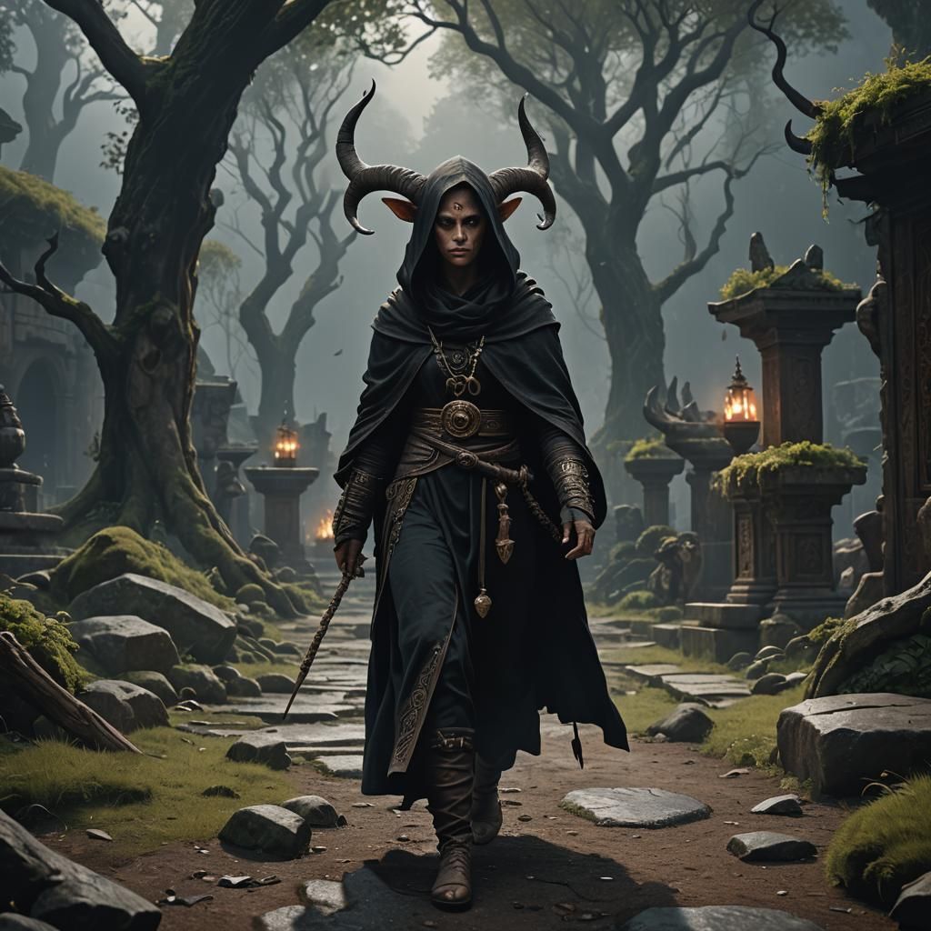 Female Satyr Monk in Black Hood