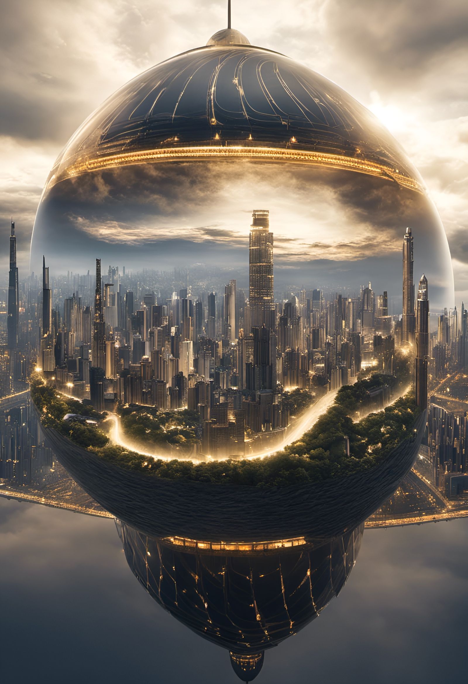 Futuristic Cloud City Reaching Beyond the Moon