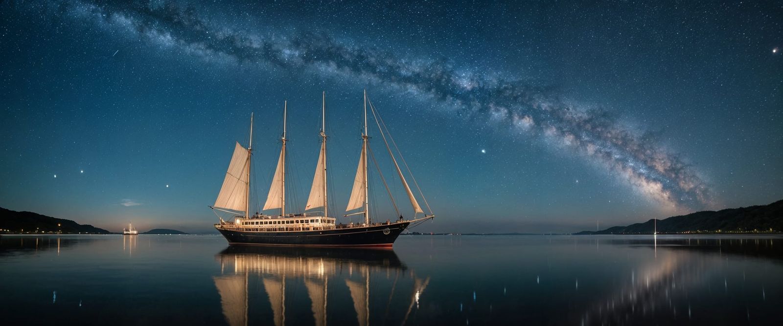 Clipper Boat Sailing Through Starry Skies