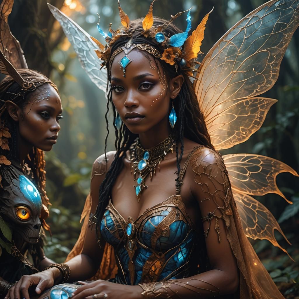 Surrealist Fairy, Alien, and Crone in Mystical Realm