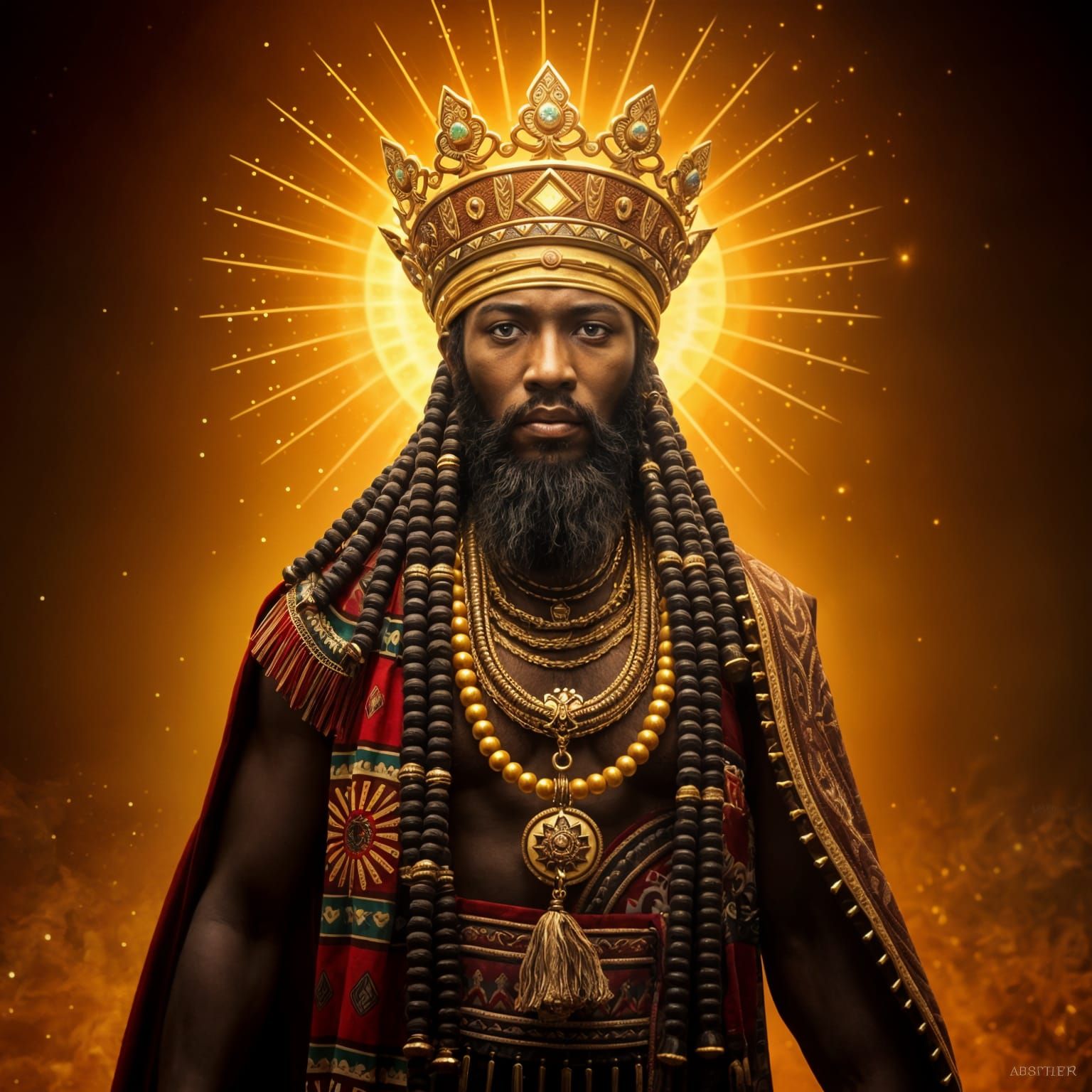 African King with Golden Aura and Bear Spirit