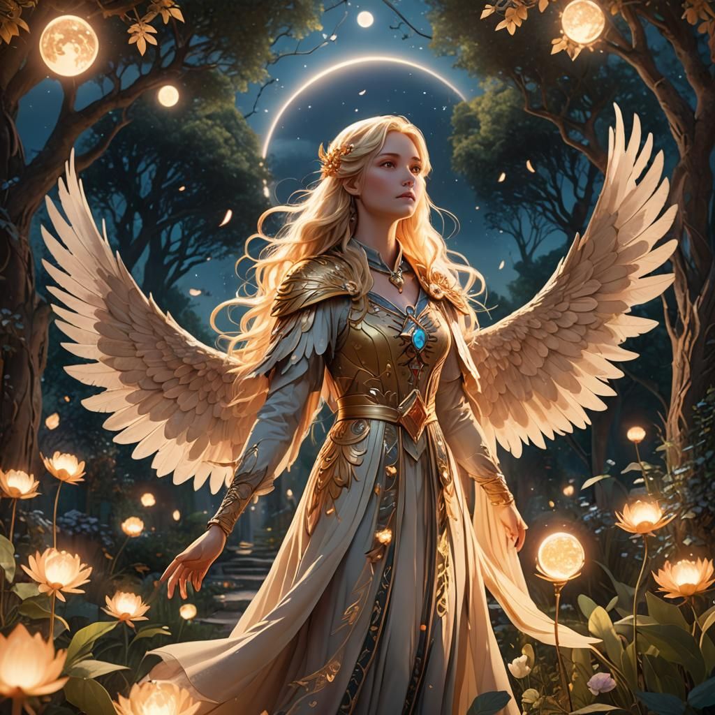 Blonde Phoenix Moon Tarot Reader in Anime Style