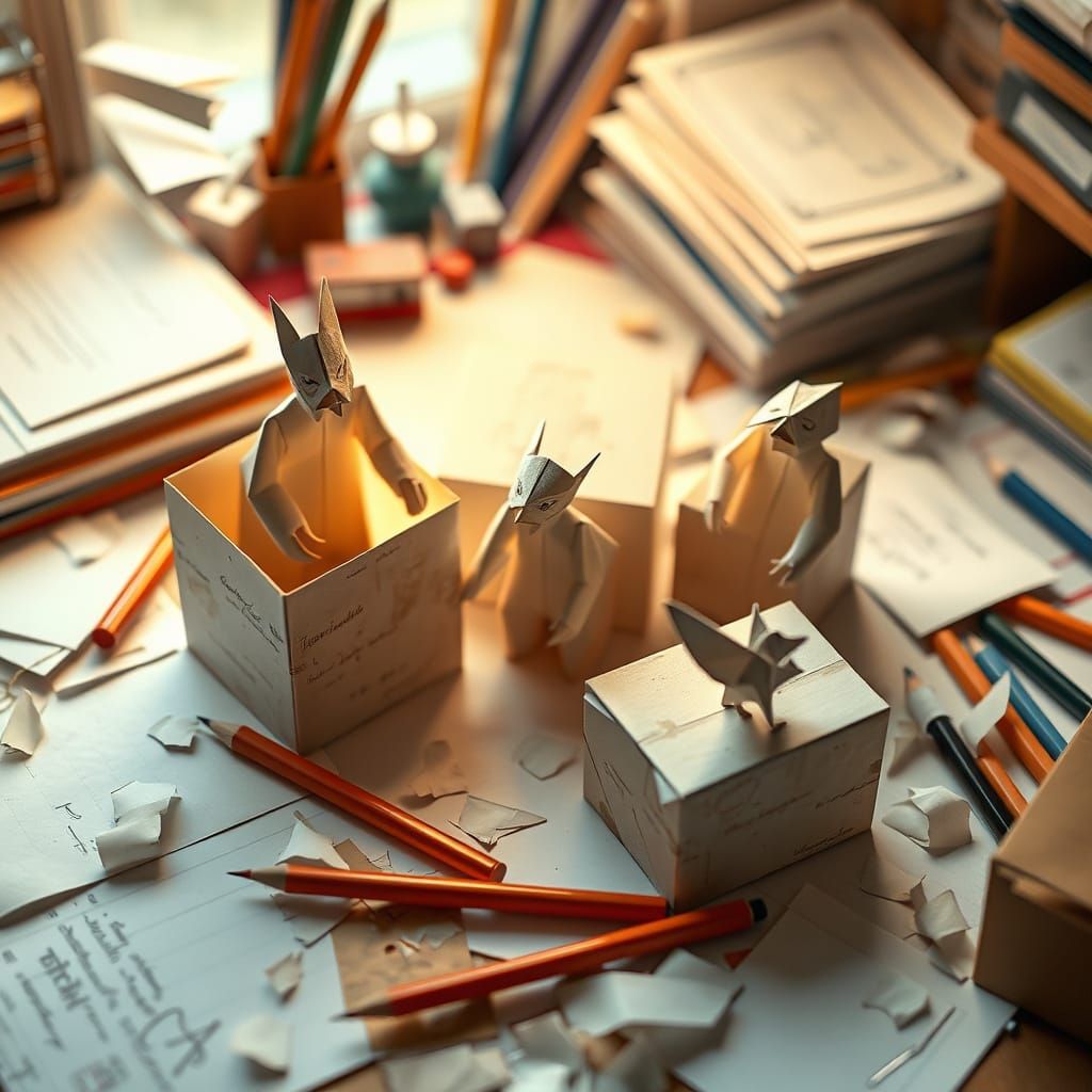 Delicate Papercraft Boxes in Warm Light