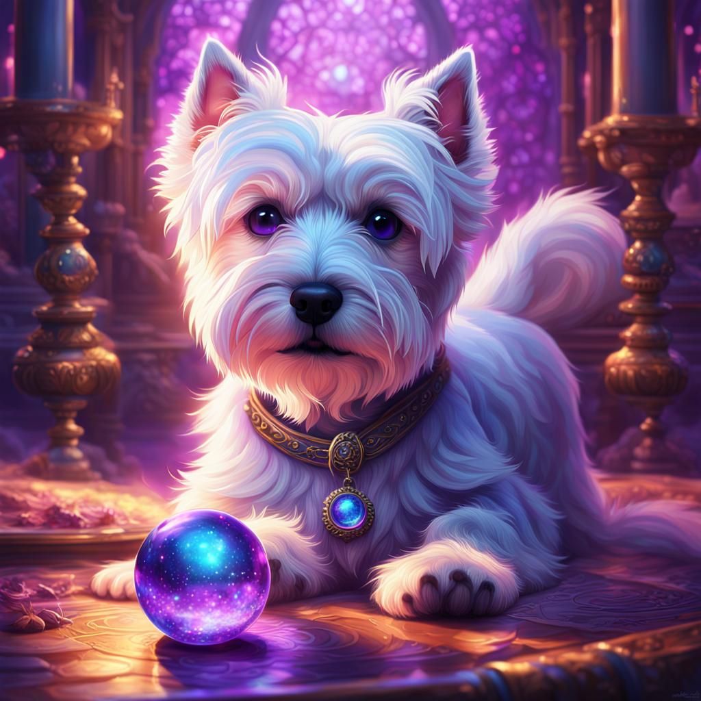 Westie and Sparkling Orb in Fantasy Digital Art