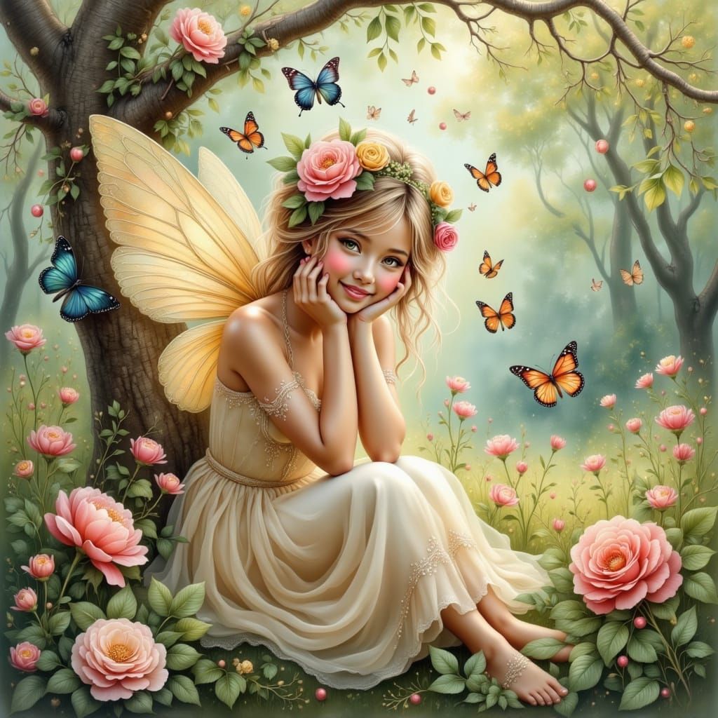 Whimsical Fairy in Vibrant Impressionist Garden