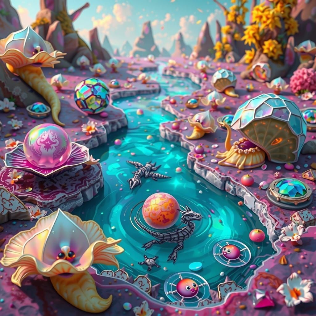 Bioluminescent Crystal Cavern with Fantasy Creatures