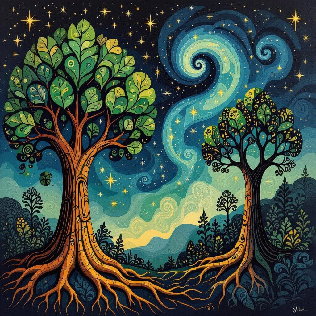 Psychedelic Mural of Starry Night Sky in Fantasy Style