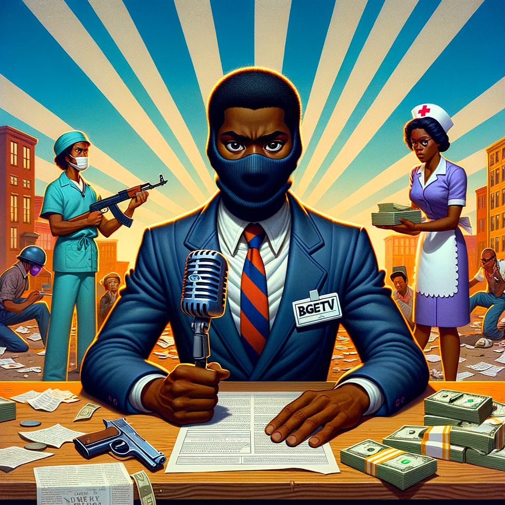 Young News Reporter in Radial Gradient Urban Scene