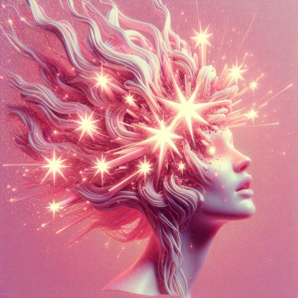 Ethereal Woman Merging with Stars in Synthwave Style