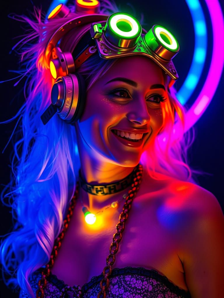 Glowing Steampunk Cinderella in a Neon Dance Party