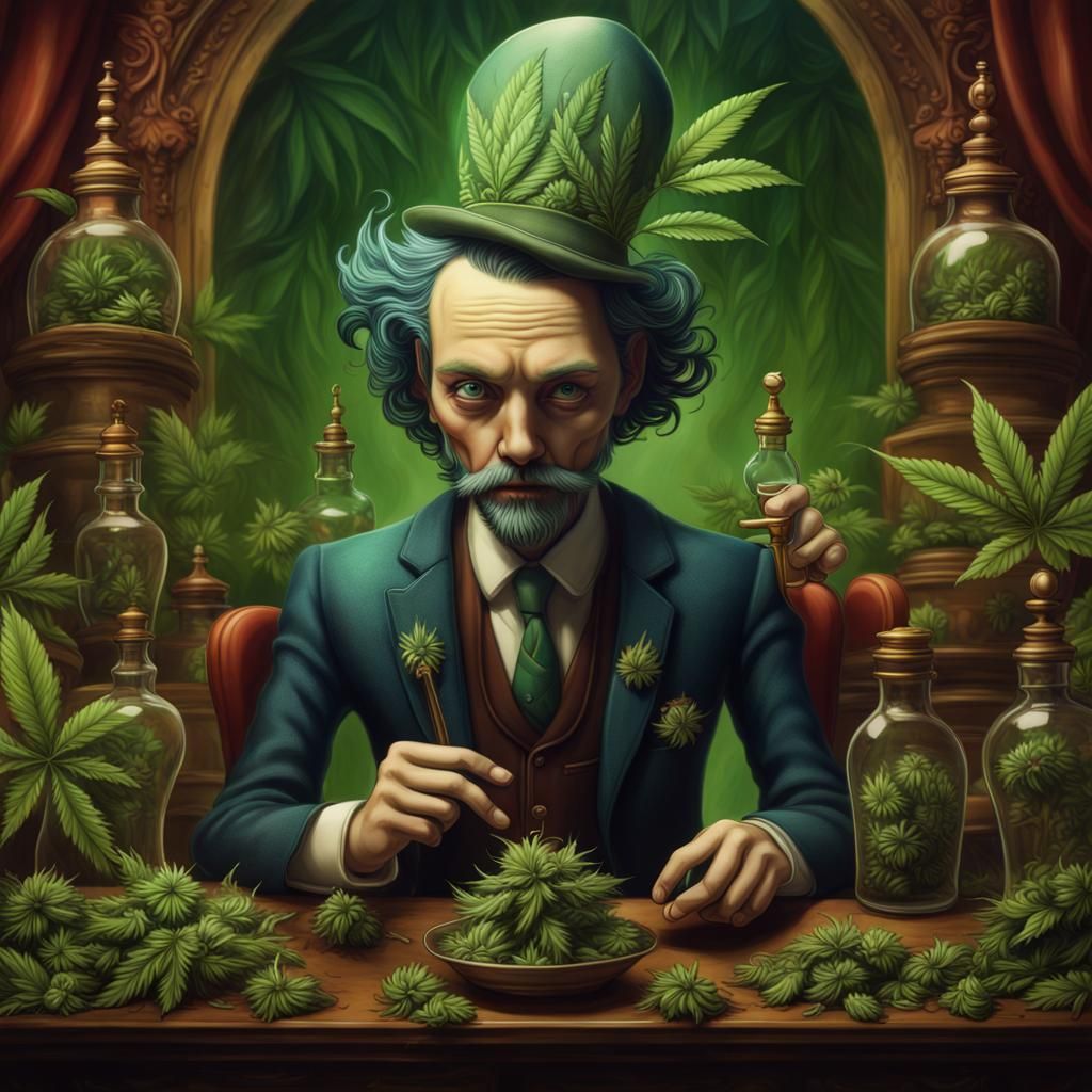 Surreal Cannabis Man in Lacombe Style