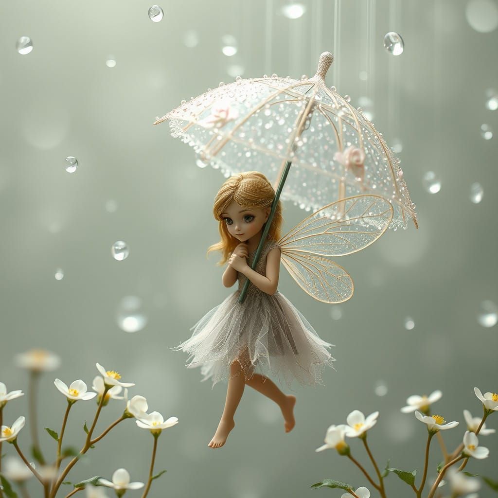 Ethereal Fairy in a Serene Rainy Scene