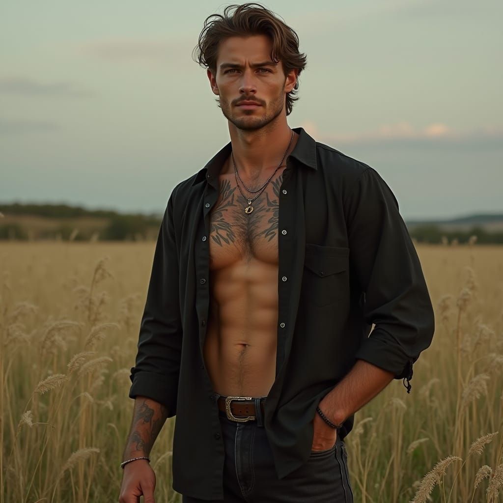 Elegant Man with Tattoos in Detailed Matte Painting