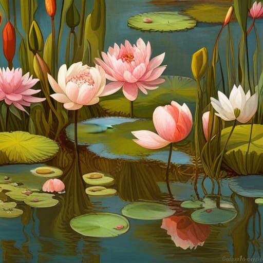 Lily Pond with Lotus and Water Lilies