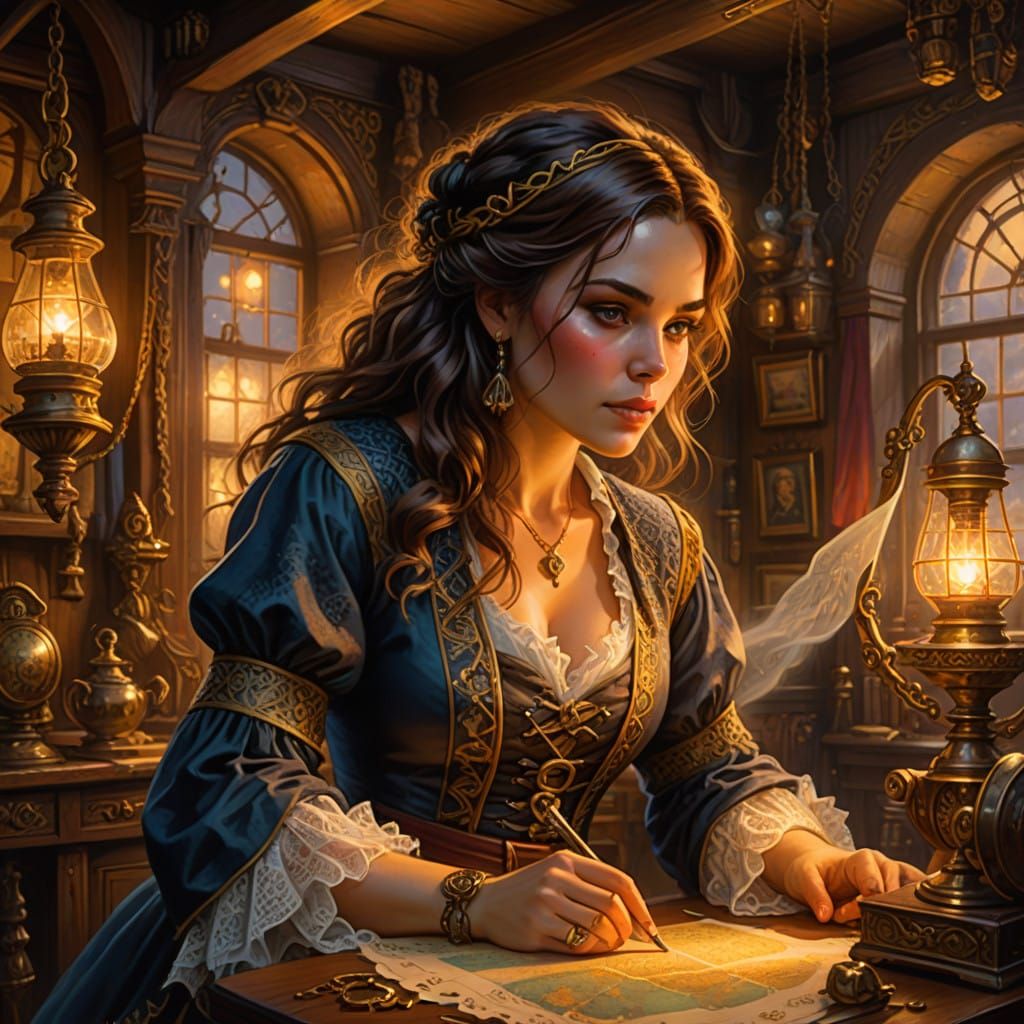 Voluptuous Pirate in Mystical Captain's Quarters