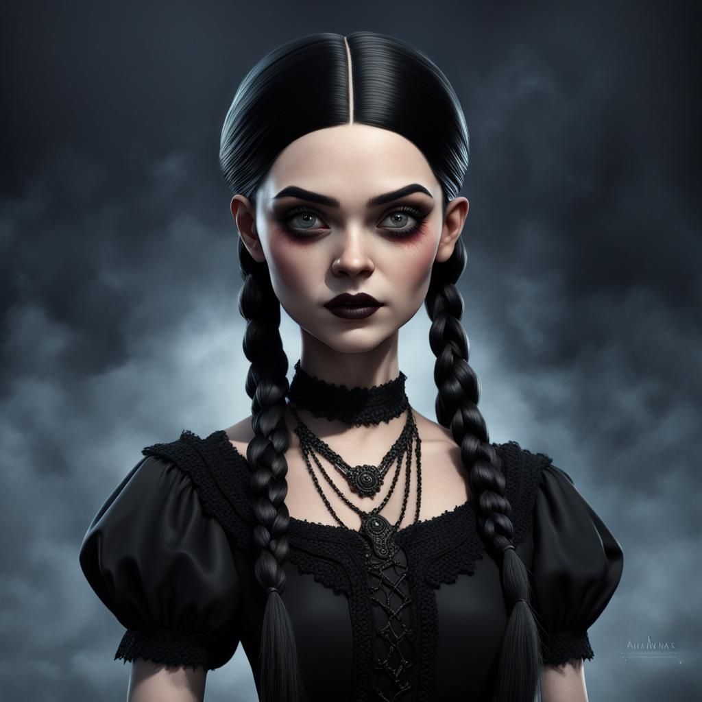 Grotesque Wednesday Addams: Detailed Matte Painting