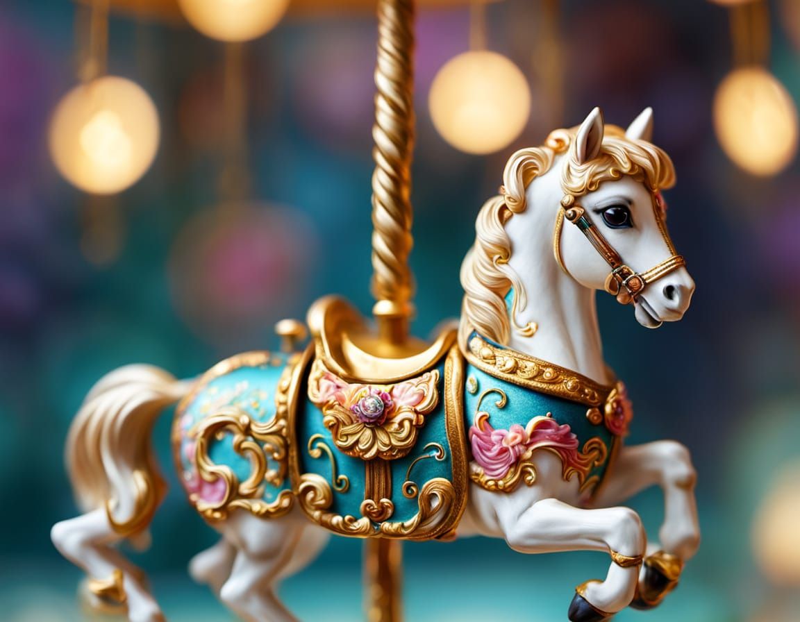 Miniature Carousel in Hand, Detailed Digital Art