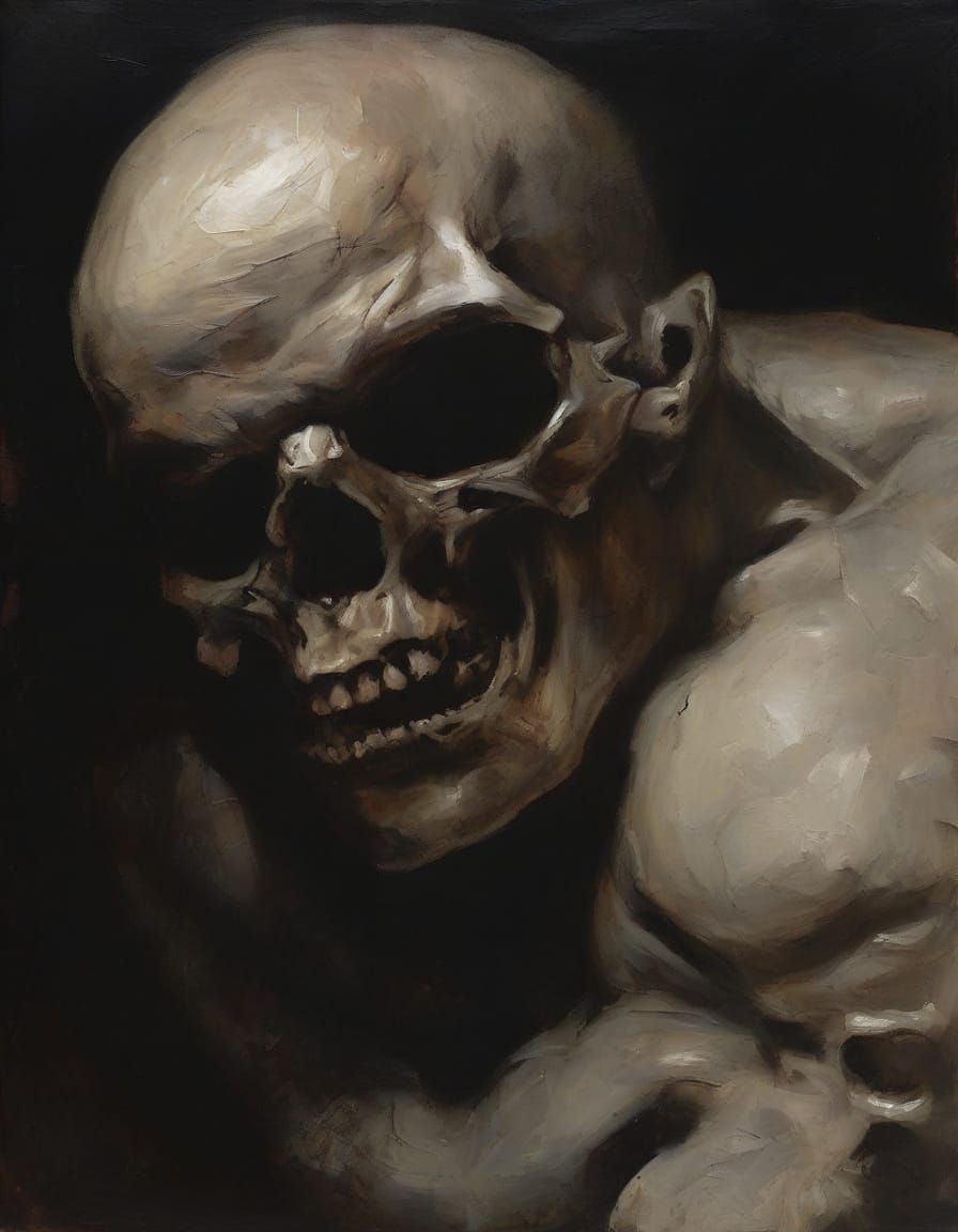 Dark Expressionist Grotesque Figure Consuming Child